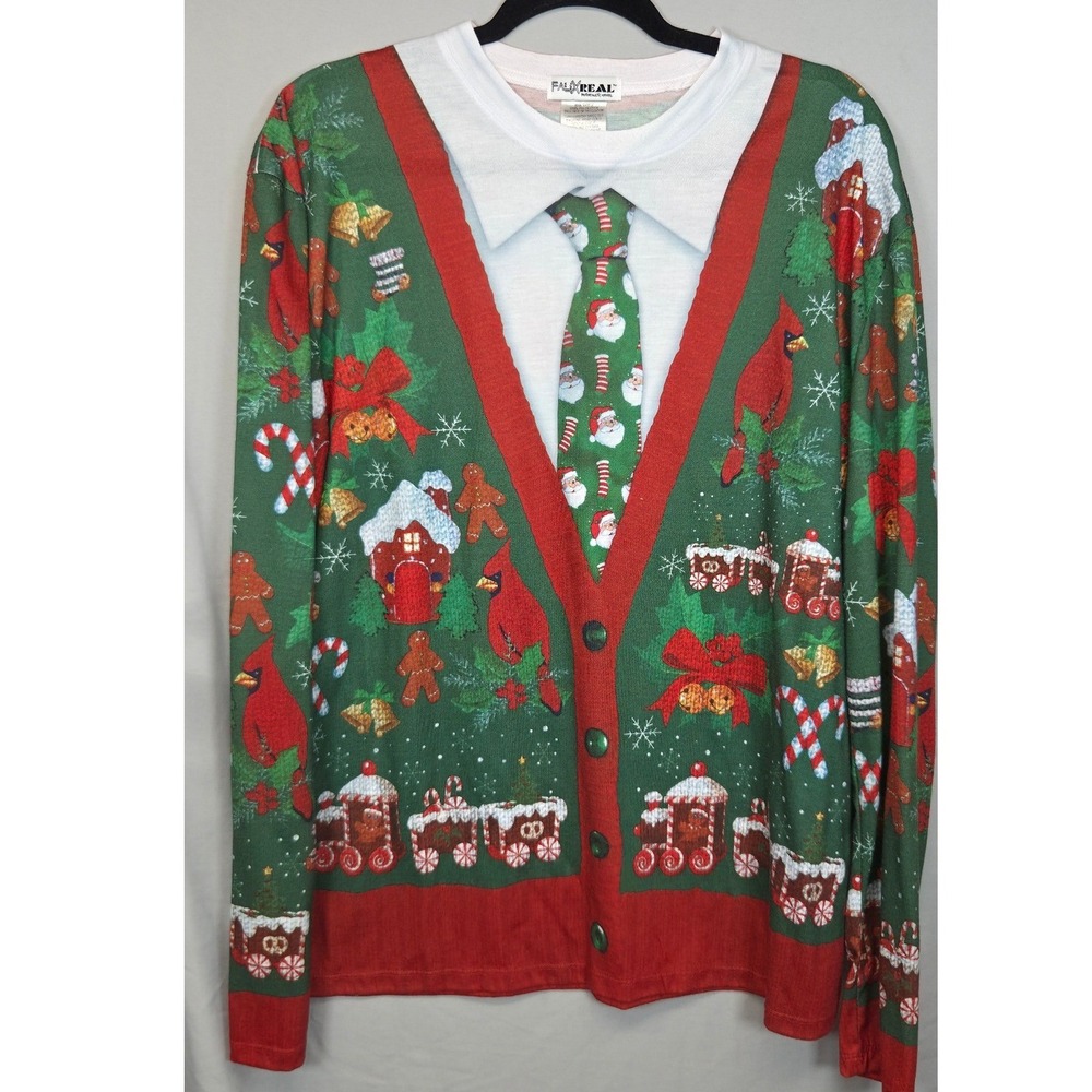 Faux Real Photorealistic Men's Large Shirt Novelty Christmas Trompe L'oeil 2010s